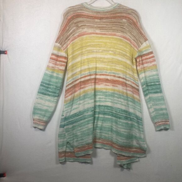 Soft Surroundings Juniper Aqua Multi Stripe Cardigan Women’s Medium Open Front - Picture 2 of 9